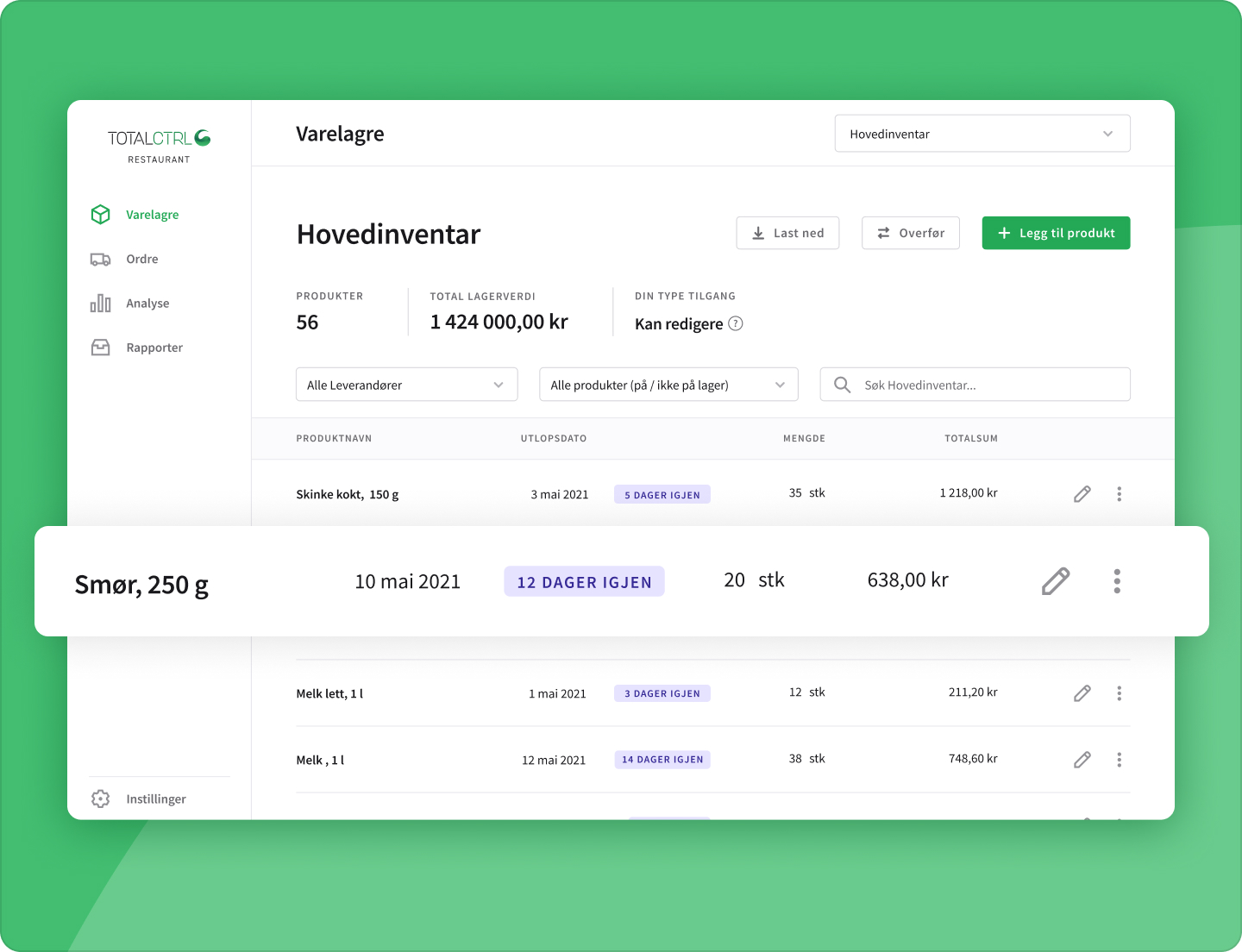 restaurant lagerstyring